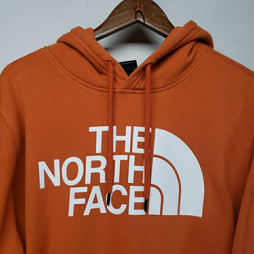 The North Face Men's Large Orange Pullover Hoodie White Big Logo Graphic - Picture 2 of 9